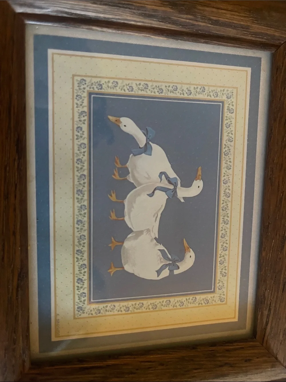 Framed Duck Print Set – White Ducks with Peach Flowers